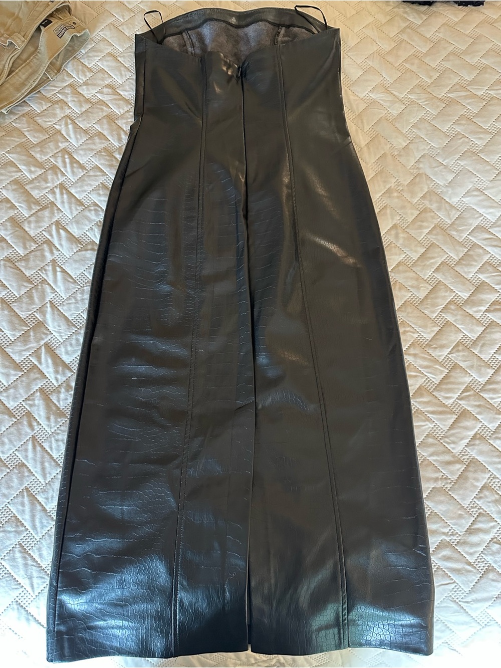 Strapless Alexander Wang Black Faux Leather Maxi Skirt with Panel Detailing - Picture 2 of 2